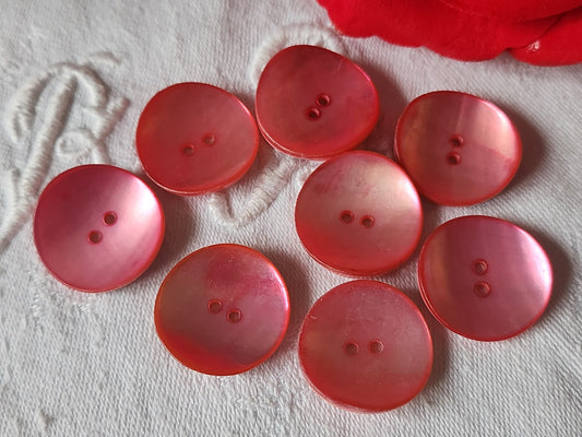 Lot 8 boutons vintage en nacre rose flashy 2,2 cm trous ref 323