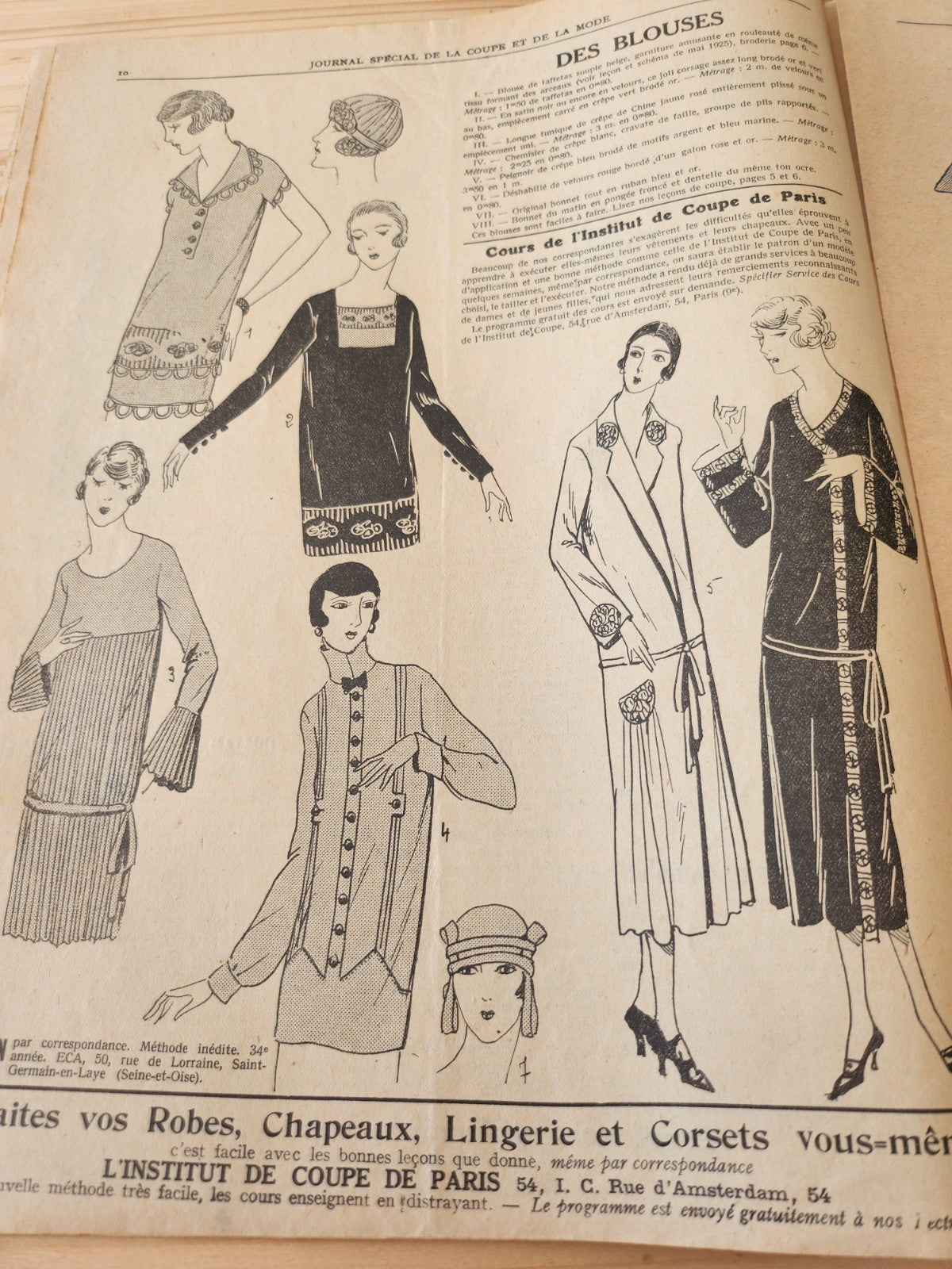 Journal de l'institut de coupe de paris année folle mode  Janvier 1926 patron