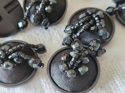 Collection lot 6 boutons  passementerie gris pendants perlé  2,4 cm ref 6006 **