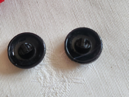 Duo boutons anciens en verre noir peint à pied   1,8 cm D15C