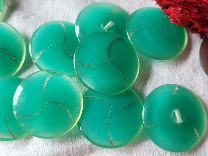 Lot 6 gros boutons vintage paillette bleu/vert  argenté pied 2,5 cm ref 1831