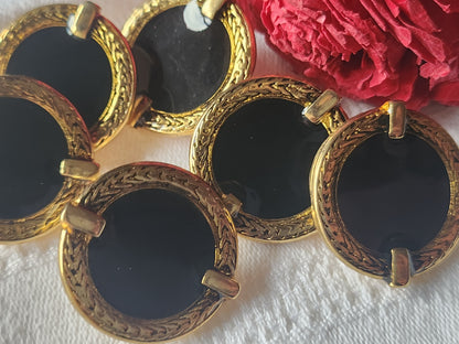 Lot 6 gros boutons vintage en metal émaillé noir 2,7 cm lourd ref 4776