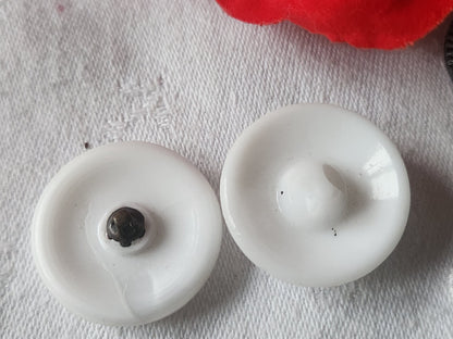 Duo gros boutons anciens en verre blanc vintage 2,6 cm D9R
