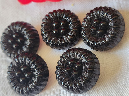 Lot 5 gros boutons vintage en verre noir ancien 2,1 cm bombé  ref 5107