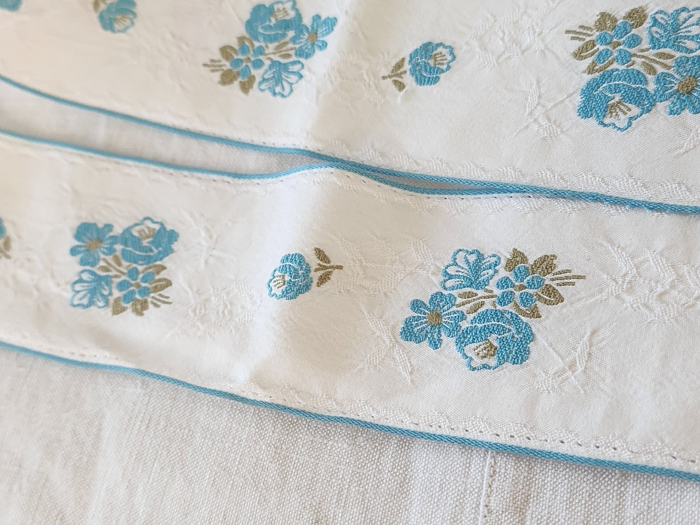 Large galon ancien vintage torchon drap bleu  1 mètre 90 sur 4,9 cm T9