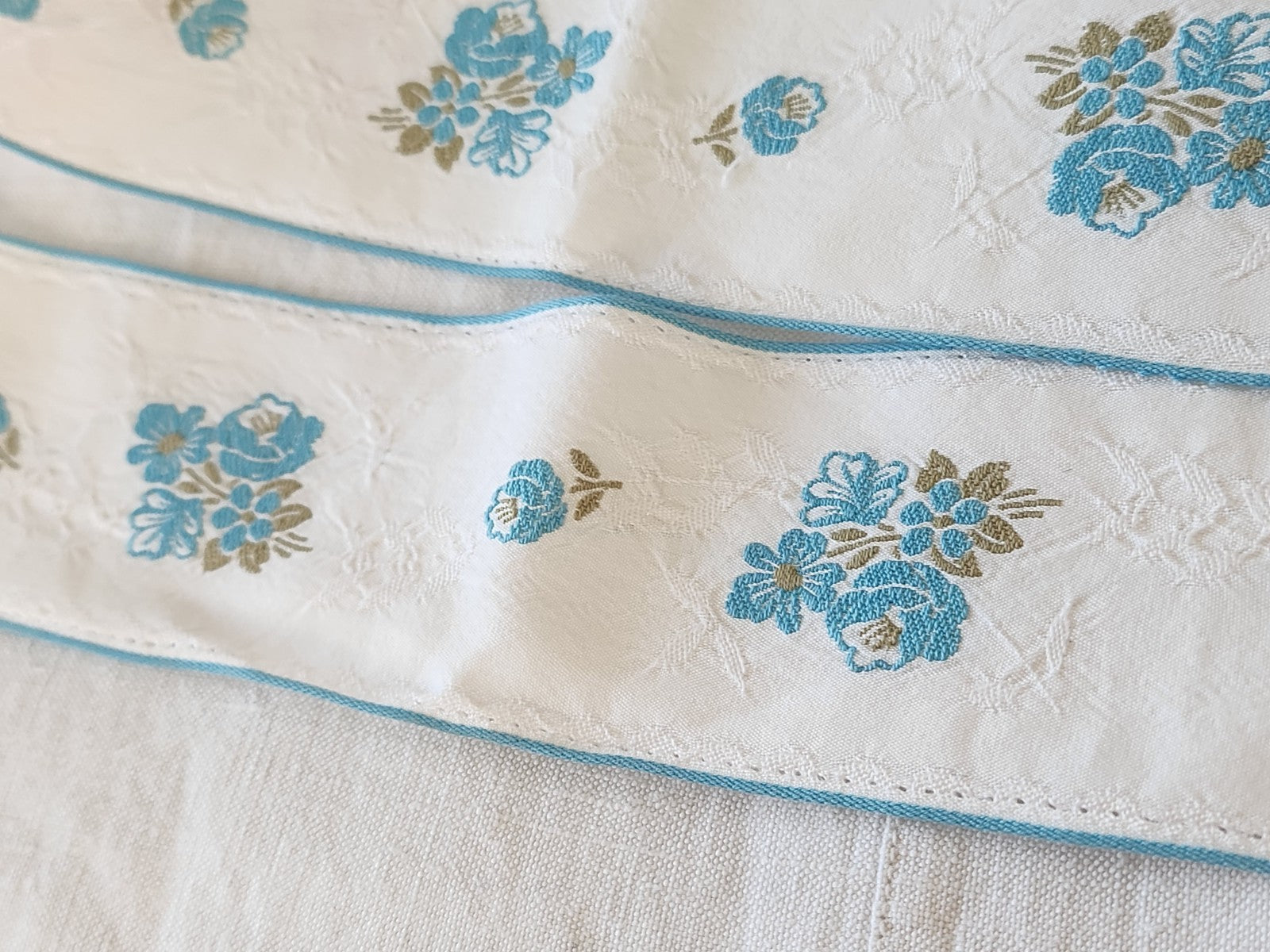 Large galon ancien vintage torchon drap bleu  1 mètre 90 sur 4,9 cm T9