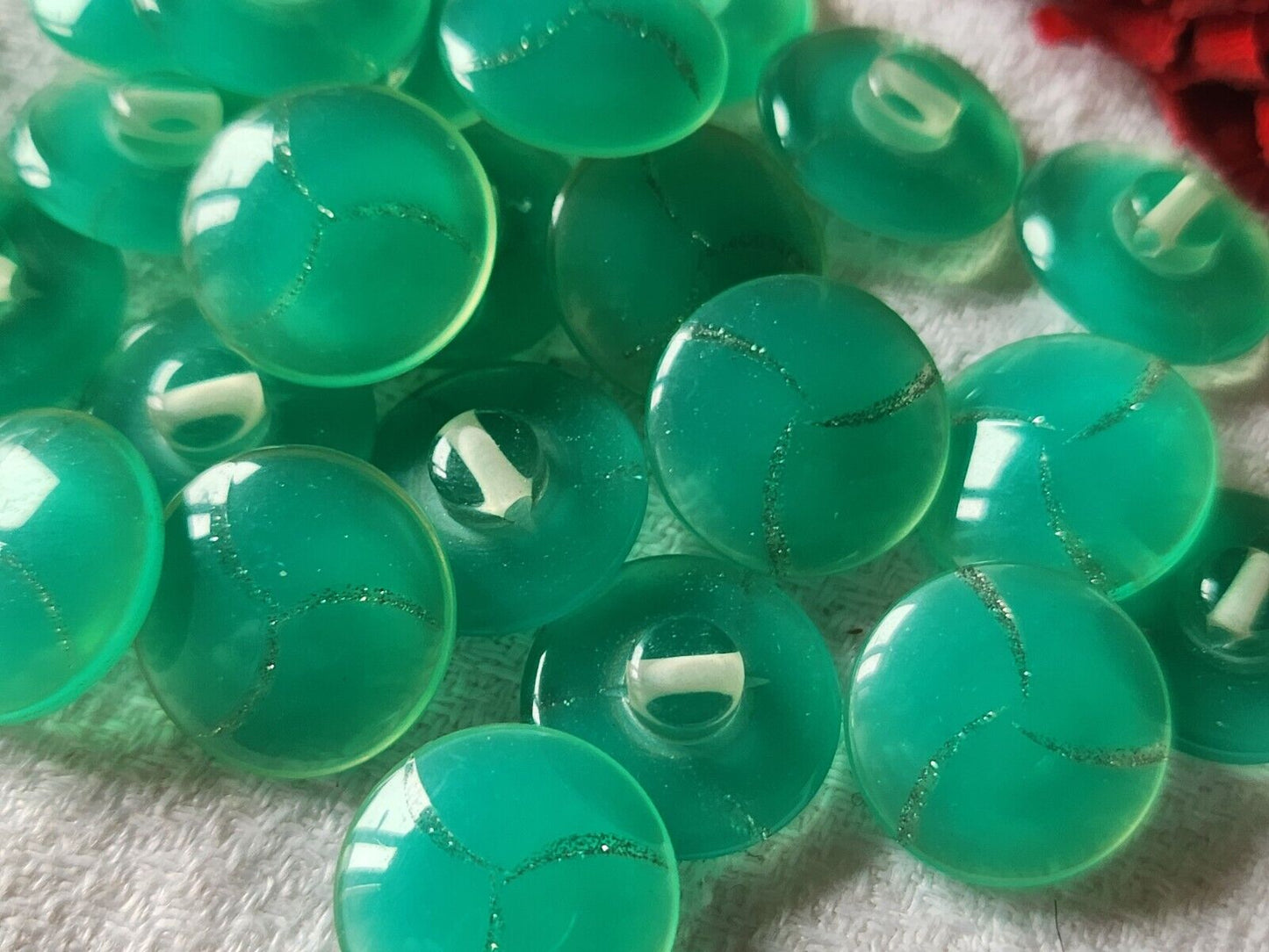 Lot 12 boutons vintage paillette bleu/vert  argenté pied 1,5 cm ref 1164