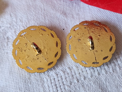 Duo boutons vintage metal coeur bleu moucheté 2,3 cm G17M