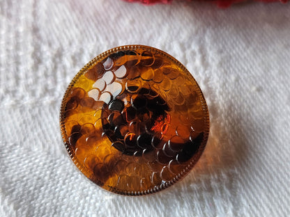 Bouton ancien en verre marron effet ecaille pied 2,2 cm D11D