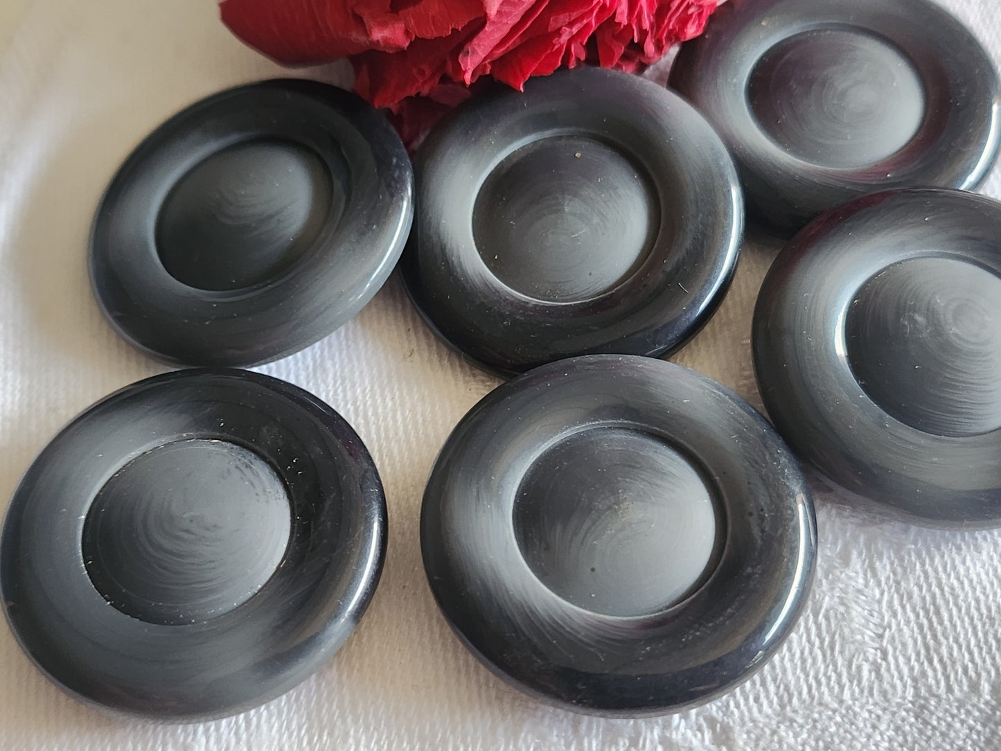 Lot 6 gros boutons vintage gris camaieu pied 3 cm ref 1108