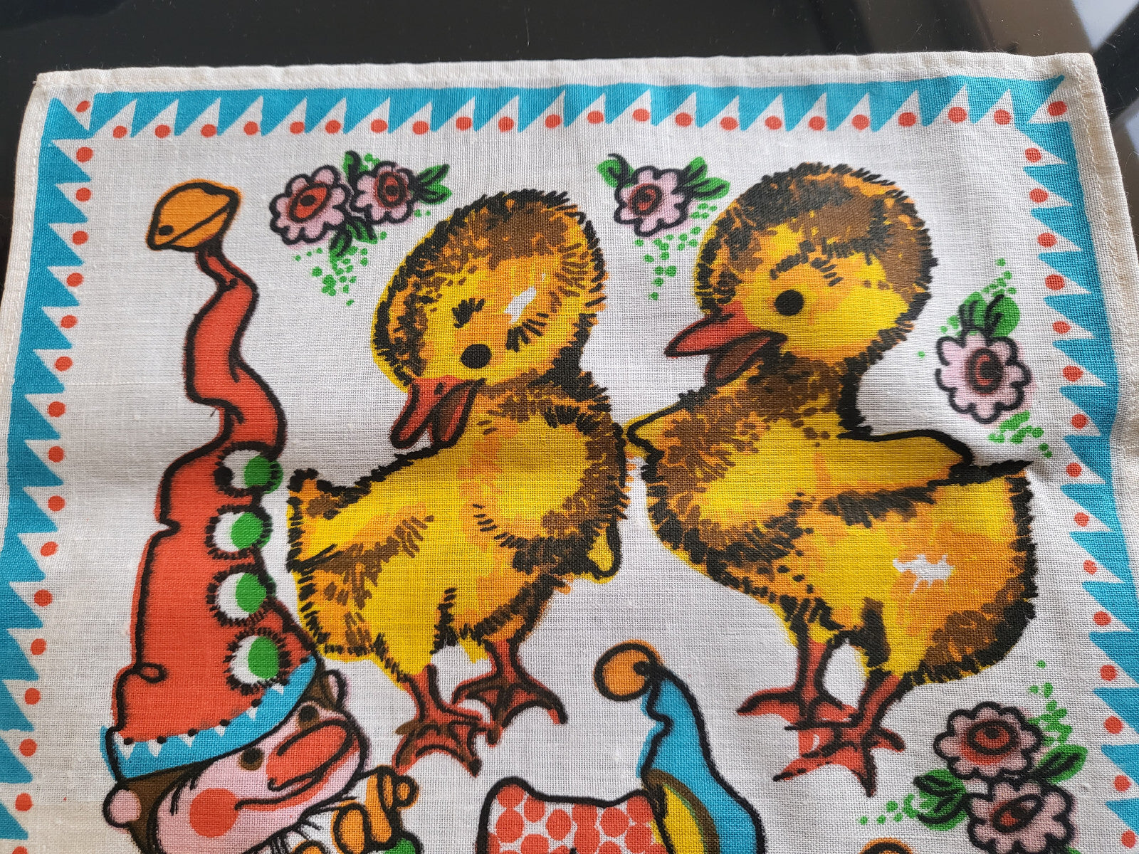 Mouchoir ancien neuf vintage enfant année 60/70 poussin clown coton B4-2