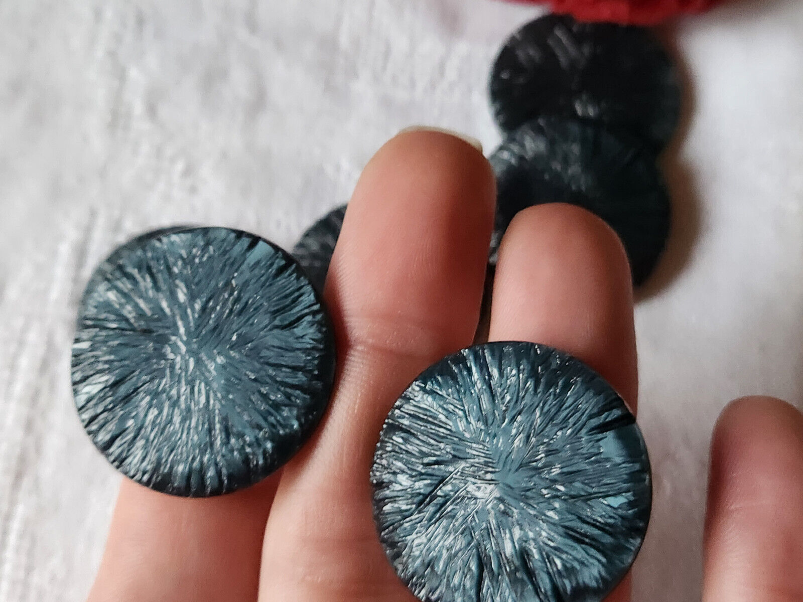 Lot 6 gros boutons vintage bleu texturisé pied 3 cm manteaux ref 1104