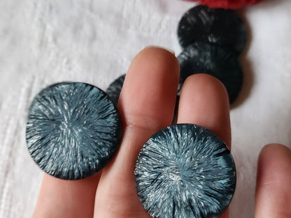 Lot 6 gros boutons vintage bleu texturisé pied 3 cm manteaux ref 1104