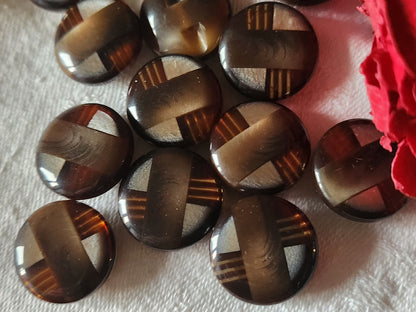 Lot 6  boutons vintage marron inclusion nacré gris pied 1,7 cm ref 1667