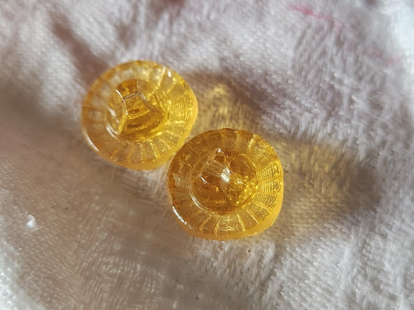 Duo petits boutons anciens en verre orange  marguerite 1,3 cm G5A