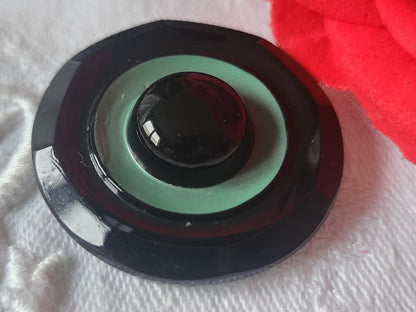 Superbe et gros bouton ancien en verre noir pied métal 3,4 cm ref 961