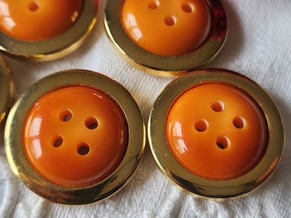Lot 5 gros boutons vintage orange acrylique doré leger trous 2,8 cm ref 3752