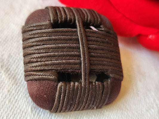 Gros bouton ancien en  passementerie marron vintage pied 3 cm D7P
