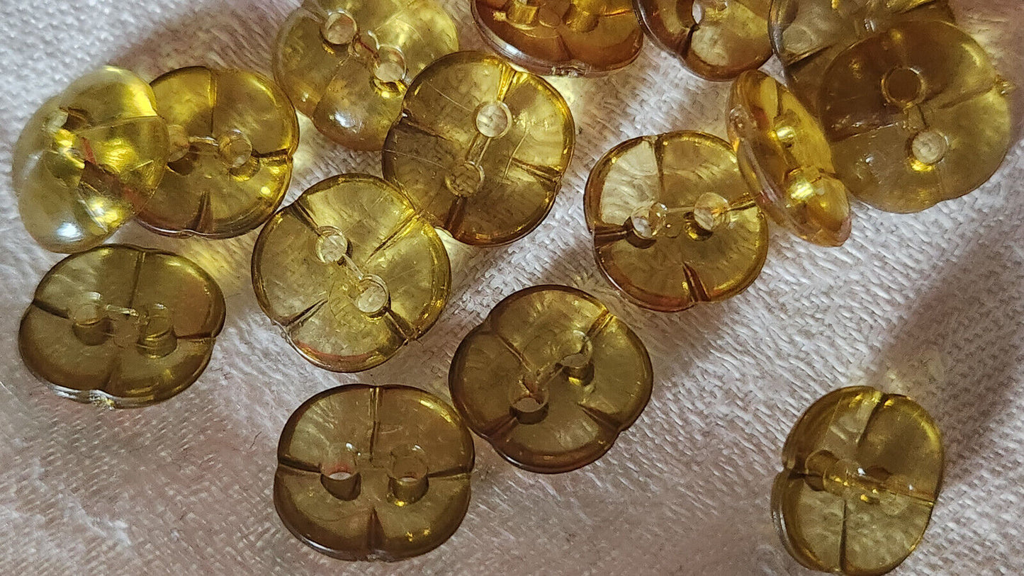 Lot 24 petits boutons vintage marron ? transparent trous 1,1 cm ref 1355