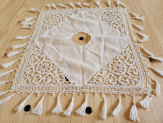 Joli abat jour ancien ouvrage de dame dentelle broderie frange B8