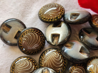 Lot 10 boutons vintage inclusion gris pied doré superbe 1,7 cm ref 2062