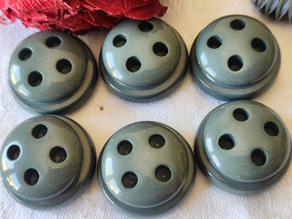Lot 6 gros boutons vintage gris pied haut travaillé 2,6 cm ref 5002