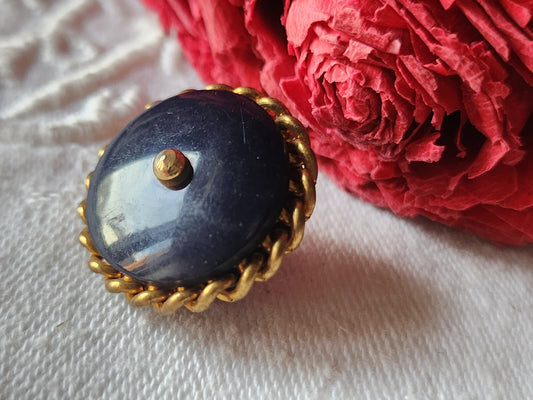 Collection gros bouton ancien  bleu avec chainette doré 2,3 cm G3M