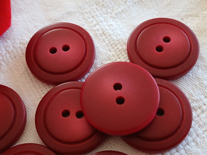 Lot 6 gros boutons vintage à trou rouge mat 2,6 cm ou 26 mm  ref 6458