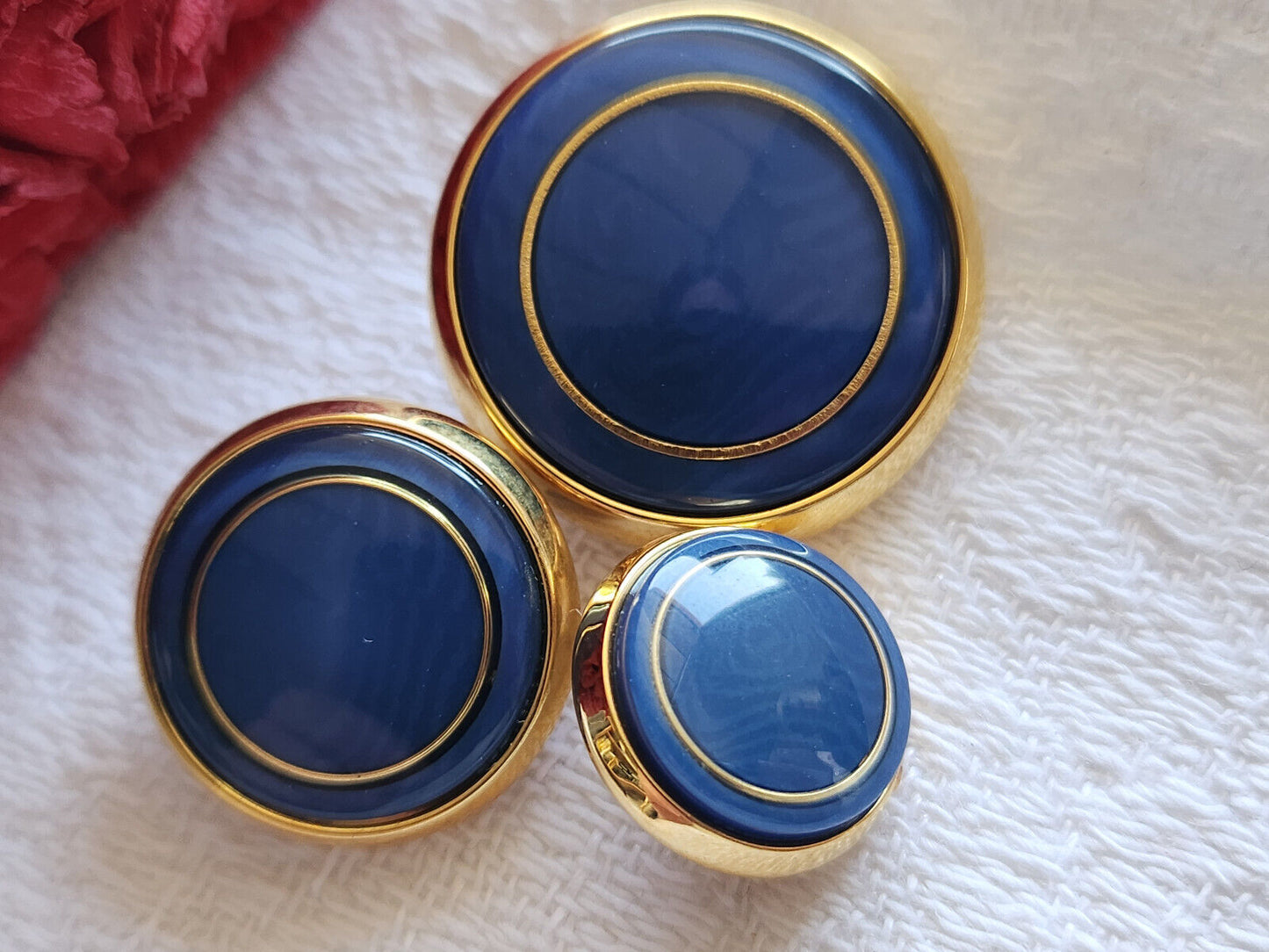 Trio boutons vintage bleu en métal à pied 1,3 à 2,3 cm G18B