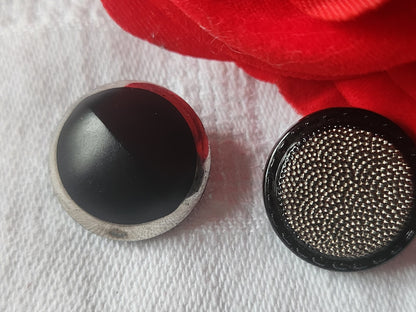 Duo boutons anciens en verre argenté vintage noir  1,8  cm D10D