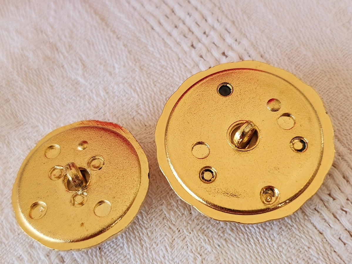 Duo boutons acrylique doré avec strass en verre pied 3 cm et 2,5 cm gros G18P