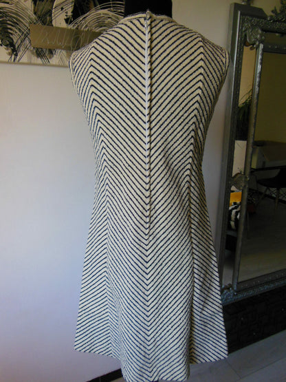 Pur vintage robe ancienne tricosa style marinière épaisse superbe écru 38 ?B5