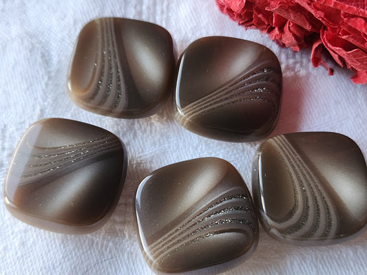 Lot 5 boutons vintage marron scintillant paillette carré pied 2,4 cm ref 5446