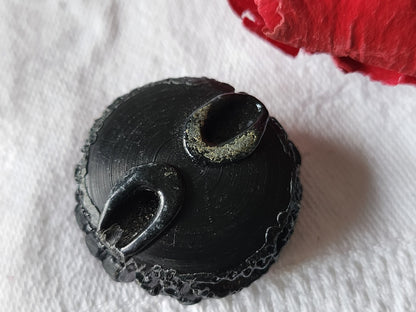gros bouton vintage résine et passementerie noir 2,7 cm G13Q