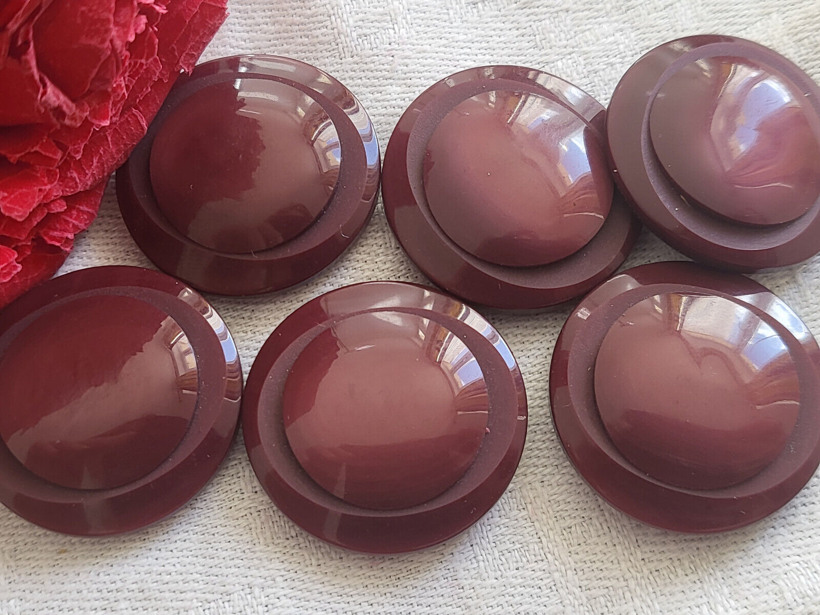 Lot 10 ou 6 gros boutons vintage lie de vin à pied travaillé rouge 1,7 cm ou 2,5