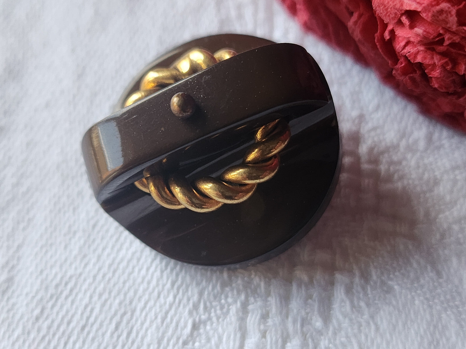 Gros bouton ancien marron torsade métal collection 2,6 cm G12I