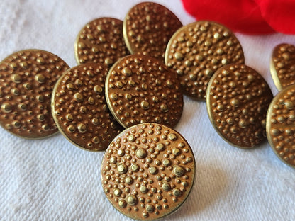 Lot 10 boutons vintage en métal cratére doré marron pied 1,7 cm ref 2808