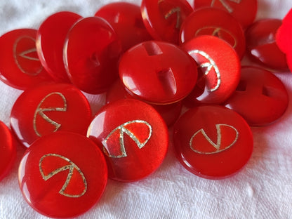 Lot 6boutons vintage rouge inclusion argenté pied 2,2cm ref 3929