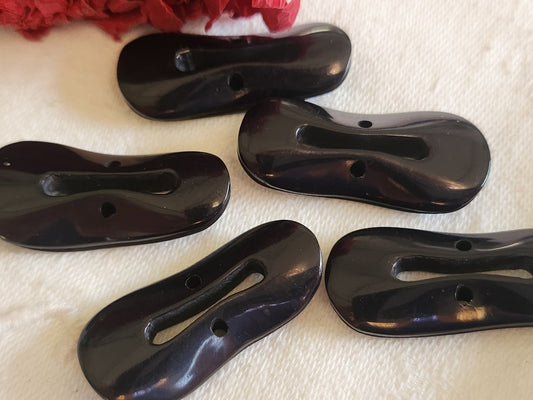 Lot 5 boutons vintage noir originaux effet brandebourg 3,2 sur 1,4 cm ref 5873