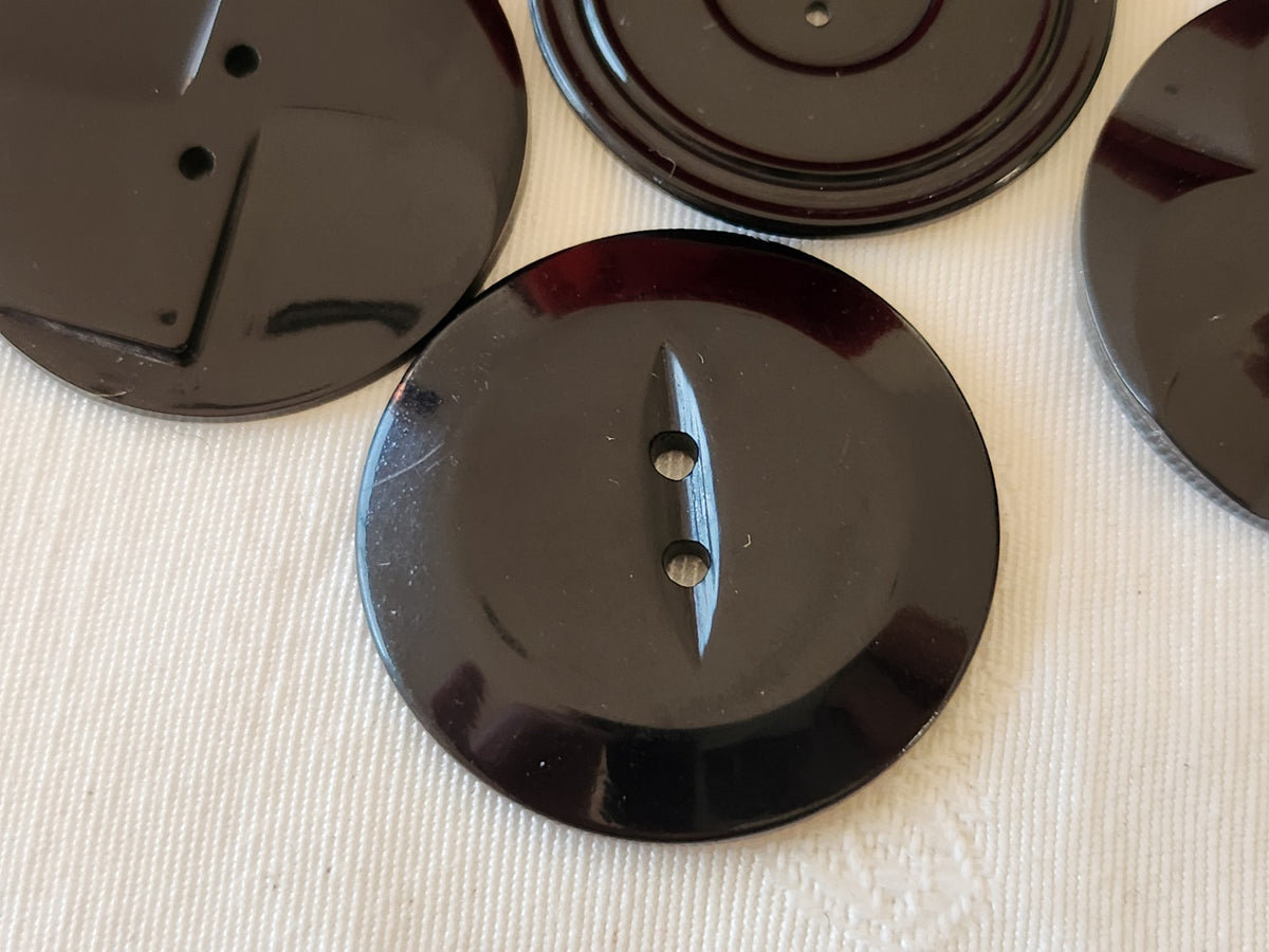 Lot 4 gros boutons anciens art deco noir 3,5 cm ref 6676