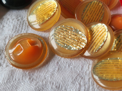 Lot 6 boutons vintage orange paillette à pied 2,2 cm superbe ref 3571