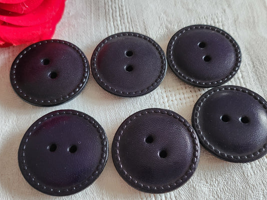 Lot 6 gros boutons anciens en cuir bleu trous 38 mm ou 3,8 cm ref 6506