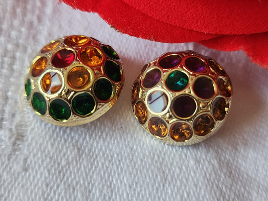 Duo boutons vintage effet strass metal doré 1,6 cm pied bijoux G17J