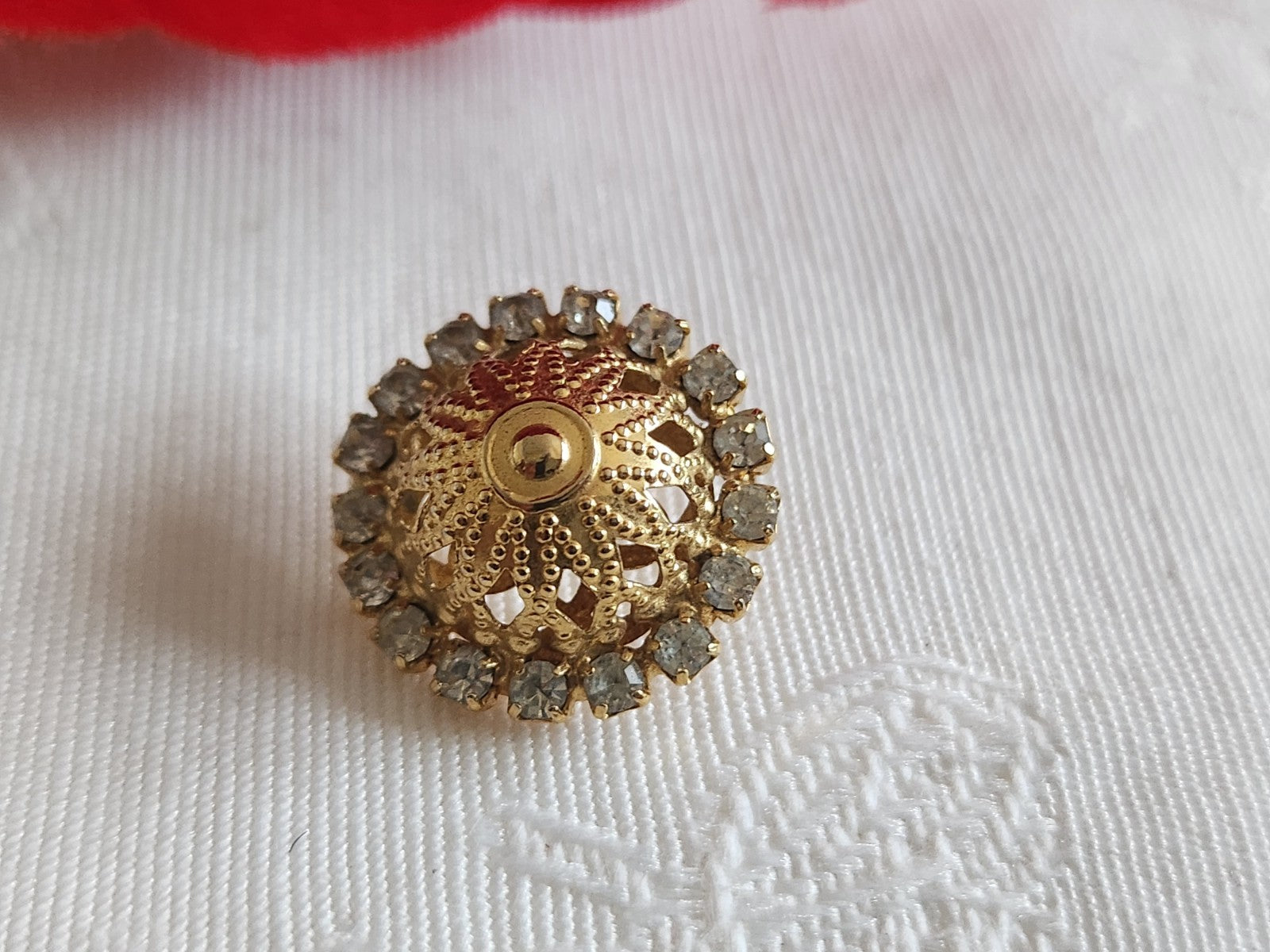Bouton en métal doré dôme et strass en verre léger 16 mm ou 1,6 cm G12J