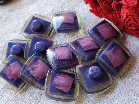 Lot 6 superbes boutons vintage  violet rose pied 1,5 cm ref 5612