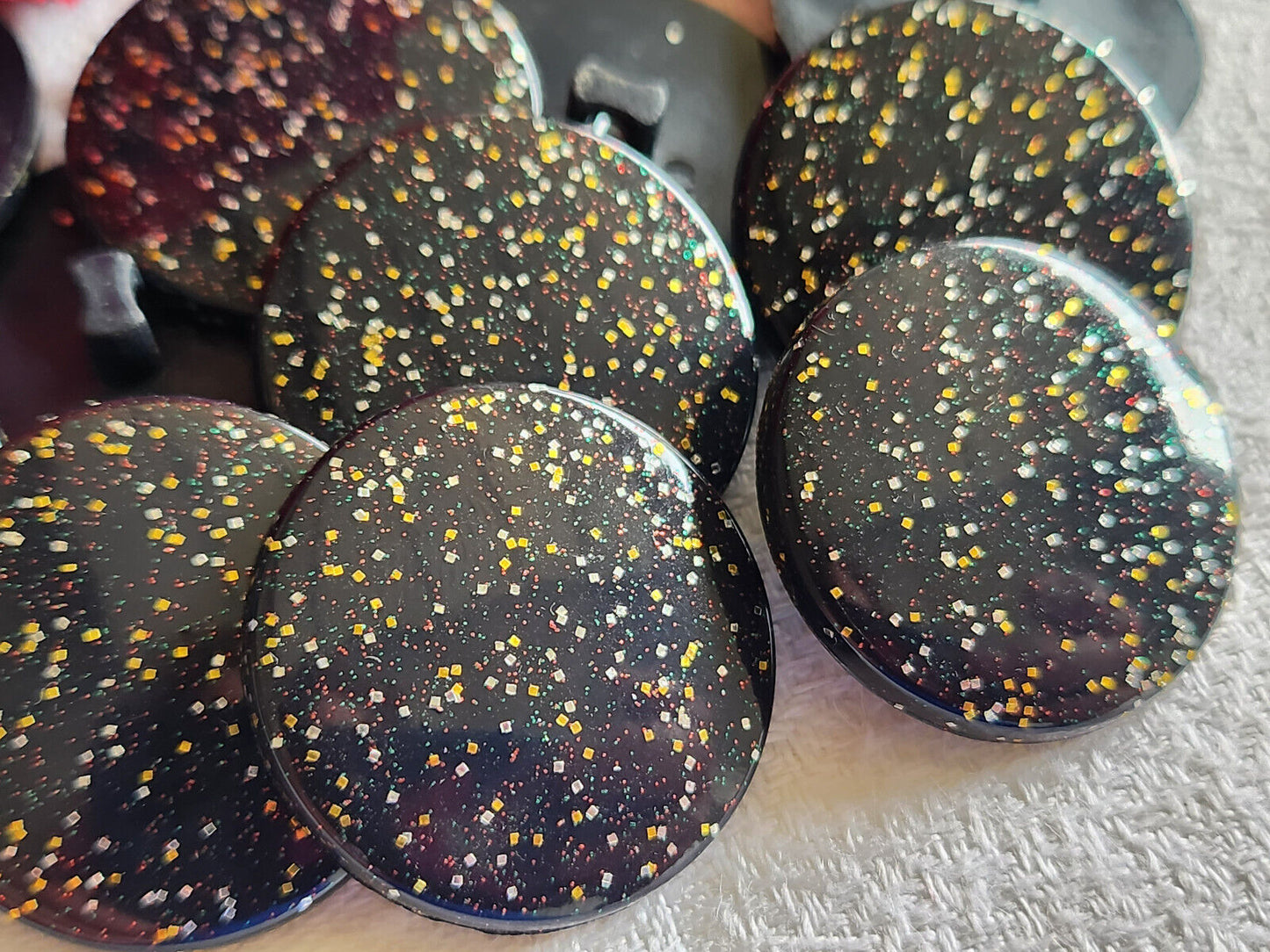Lot 6 boutons année 90 bleu paillette pied  2,5 cm ref 3491