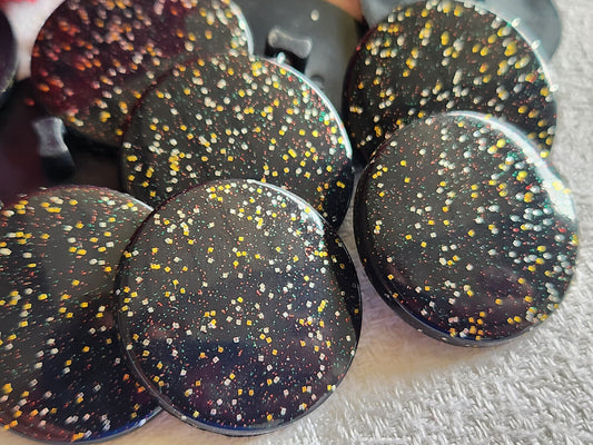 Lot 6 boutons année 90 bleu paillette pied  2,5 cm ref 3491