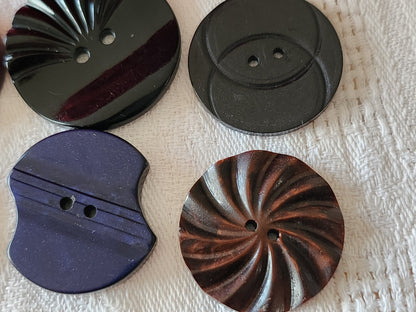Lot 6 boutons ancien art deco bakelite plastique galalithe 2,5 / 2,9 cm ref 4023