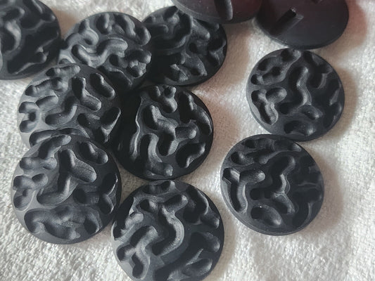Lot 7 boutons vintage noir texturé mat plat pied 2,1 cm ref 5542