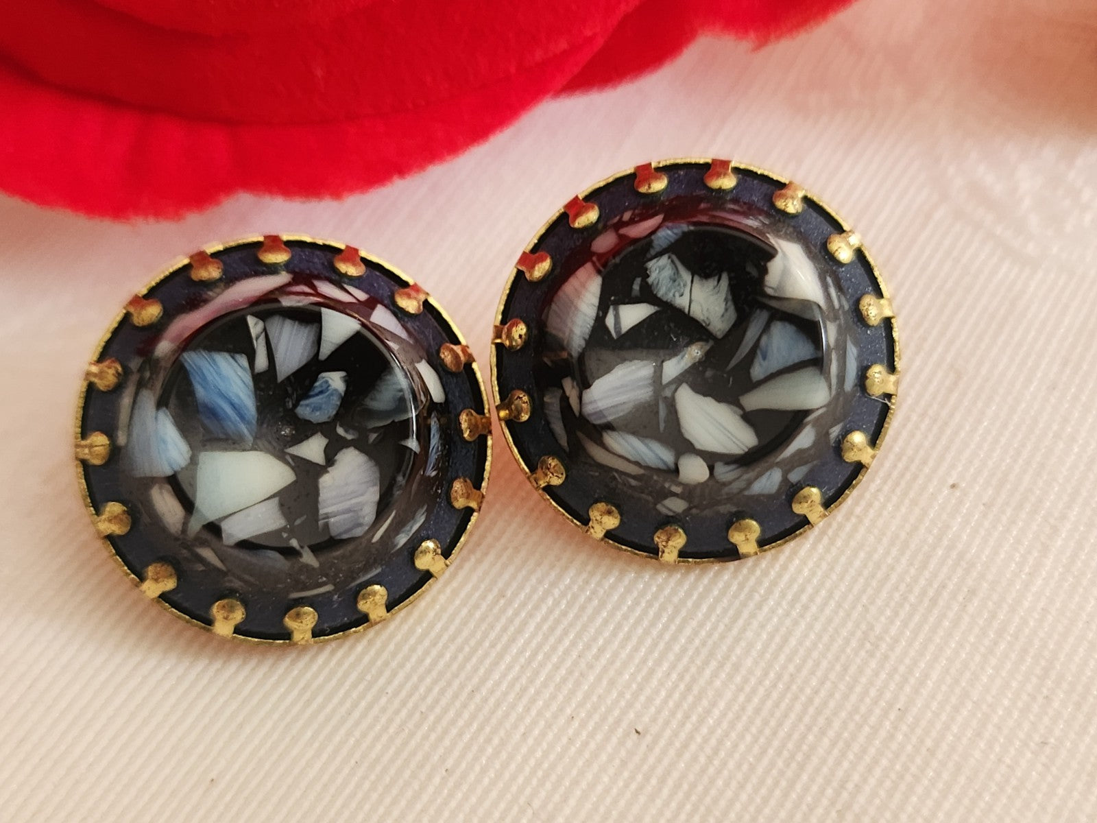 Collection duo boutons anciens effet mosaïque  métal 1,8 cm bleu 18 mm  G12I